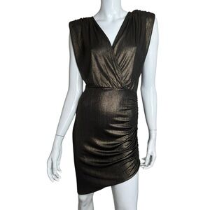 🤑 4/$24 Dresscode Metallic Sleeveless V-Neck Draped Brown Midi Dress